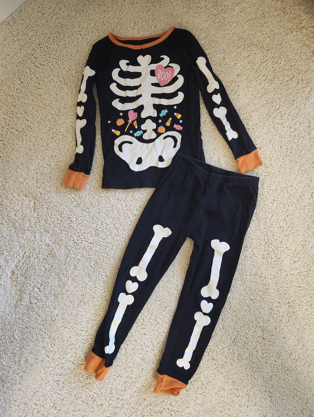 Girls Suze 5 Black & Orange Skeleton Pajama Costume Set